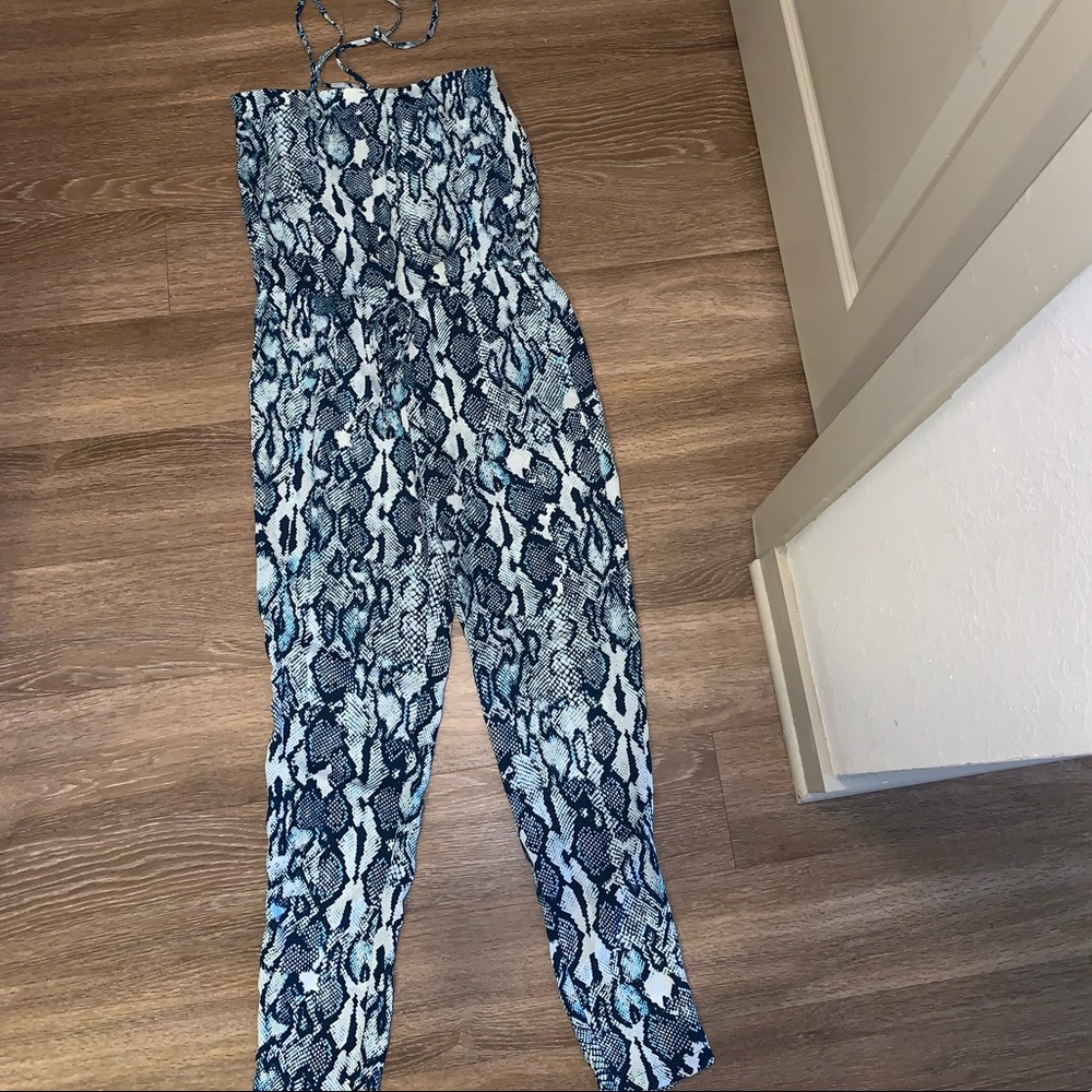 Snake print strapless jumpsuit